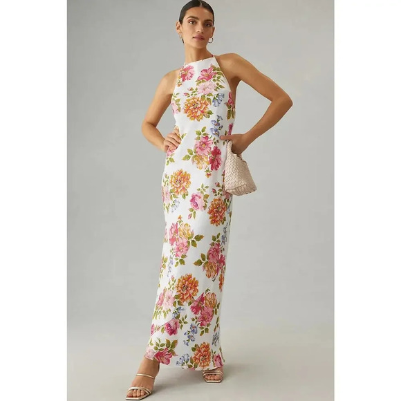 NWD Reformation Selia Linen Midi Dress Size XL Backless Floral Ties - Picture 3 of 16